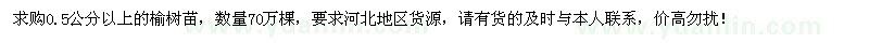 求購0.5公分以上榆樹苗70萬棵