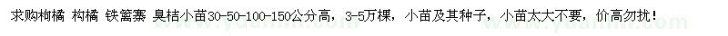 求購枸橘、構(gòu)橘、鐵籬寨、臭桔小苗及其種子