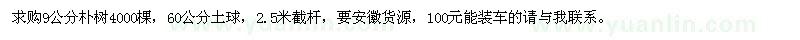 求購(gòu)9公分樸樹4000棵