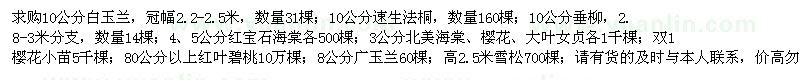 求購白玉蘭、速生法桐、垂柳、紅寶石海棠等苗木