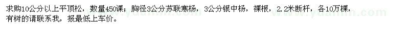 求購(gòu)平頂松,蘇聯(lián)寒楊,銀中楊,