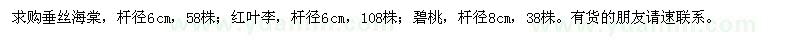 求購(gòu)垂絲海棠,紅葉李,碧桃