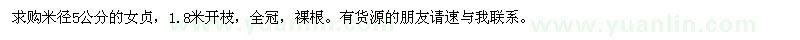 求購米徑5公分的女貞