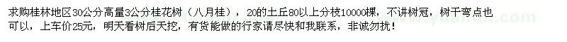 求購高30公分量3公分桂花樹1萬棵