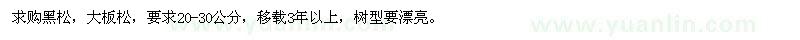求購黑松，大板松，要20-30公分
