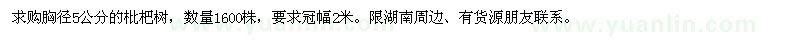 求購胸徑5公分的枇杷樹