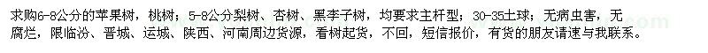 求購蘋果樹、桃樹、梨樹、杏樹、黑李子樹