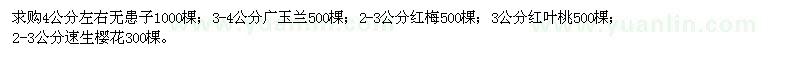 求購4公分左右無患子1000棵 3-4公分廣玉蘭500棵