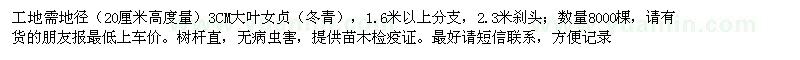 求購地徑3厘米大葉女貞（冬青