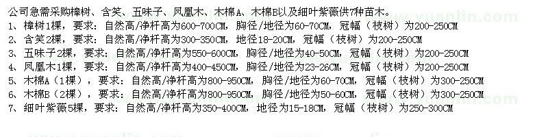求購(gòu)公司急需樟樹(shù)、含笑、五味子、鳳凰木、木棉A、木棉B以及細(xì)