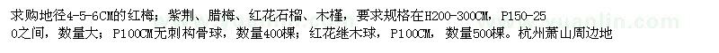 求購紅梅,紫荊,臘梅,紅花石榴,無刺構(gòu)骨球,紅花繼木球