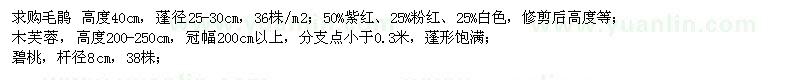 求購毛鵑,木芙蓉,紅葉李,碧桃,桂花
