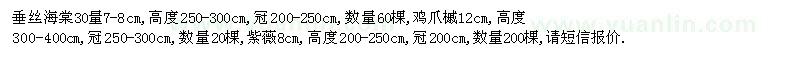 求購垂絲海棠,雞爪楲,紫薇,