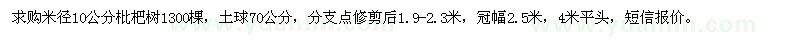 求購米徑10公分枇杷樹