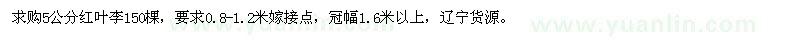 求購(gòu)5公分紅葉李150棵