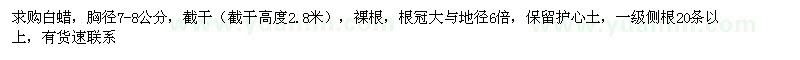 求購(gòu)白蠟,胸徑7-8公分