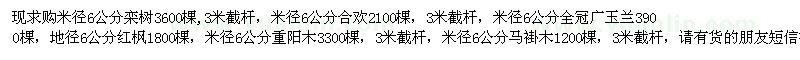 求購欒樹、合歡、廣玉蘭、紅楓、重陽木、馬褂木