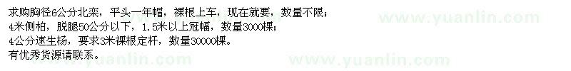 求購胸徑6公分北欒,4米側(cè)柏,4公分速生楊
