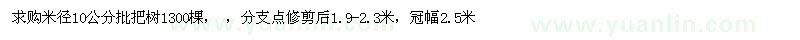 求購米徑10公分批把樹1300棵