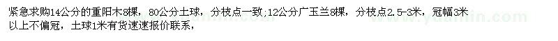 求購14公分的重陽木8棵