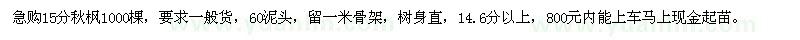 求購15分秋楓1000棵