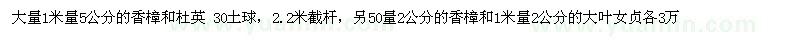 求購(gòu)1米量5公分的香樟和杜英