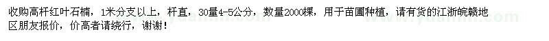 求購高桿紅葉石楠,1米分支以上,數(shù)量2000棵