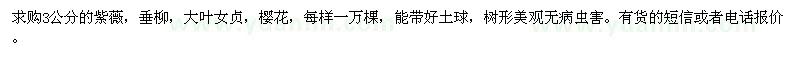 求購3公分紫薇,垂柳,大葉女貞,櫻花