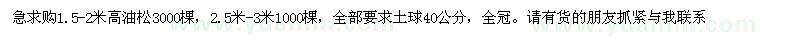 求購1.5-2米2.5米-3米高油松