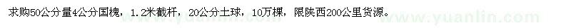 求購(gòu)50公分量4公分國(guó)槐