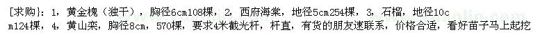 求購(gòu)黃金槐 西府海棠 石榴 黃山欒（山東濰坊市）