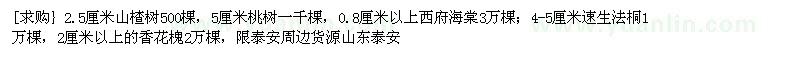 求購山楂樹 桃樹 西府海棠 速生法桐 香花槐（山東泰安市）