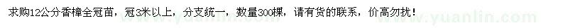 求購12公分香樟300棵