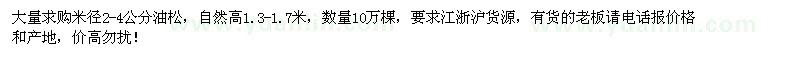 求購米徑2-4公分油松10萬棵