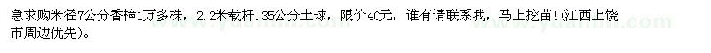 求購米徑7公分香樟1萬多株