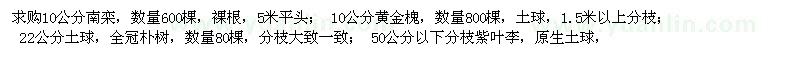 求購南欒,黃金槐,樸樹,紫葉李
