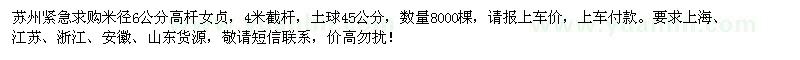 求購米徑6公分高桿女貞8000棵