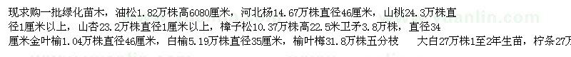求購油松、河北楊、山桃、山杏、樟子樹、衛(wèi)矛