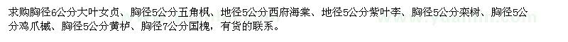 求購大葉女貞,五角楓,西府海棠,欒樹,雞爪槭,國槐