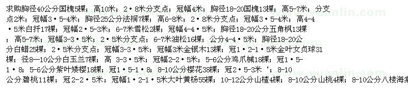 求購國槐、法桐、五角楓、白蠟、白玉蘭等