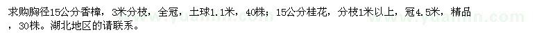 求購胸徑15公分香樟,15公分桂花