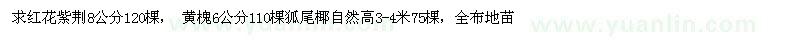 求購(gòu)紅花紫荊120棵 黃槐110棵 狐尾椰75棵