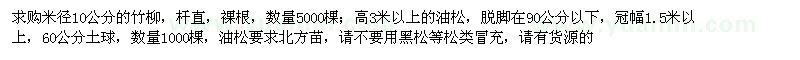 求購米徑10公分的竹柳,高3米以上的油松