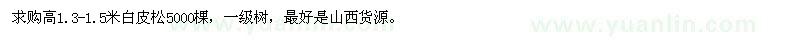 求購高1.3-1.5米白皮松5000棵
