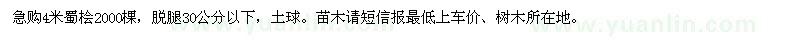 求購4米蜀檜2000棵