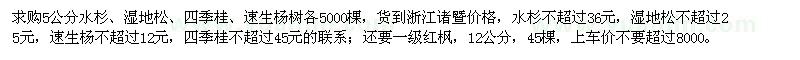 求購水杉、濕地松、四季桂、速生楊樹、紅楓