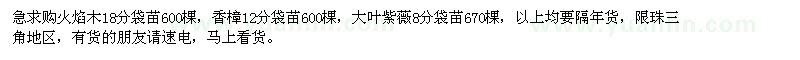 求購火焰木、香樟、大葉紫薇