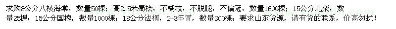 求購八棱海棠、蜀檜、北欒、國槐、法桐
