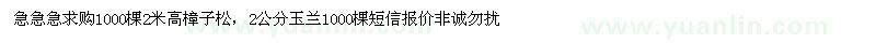 求購(gòu)2米高樟子松，2公分玉蘭