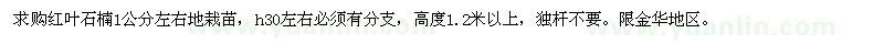 求購紅葉石楠1公分左右地栽苗